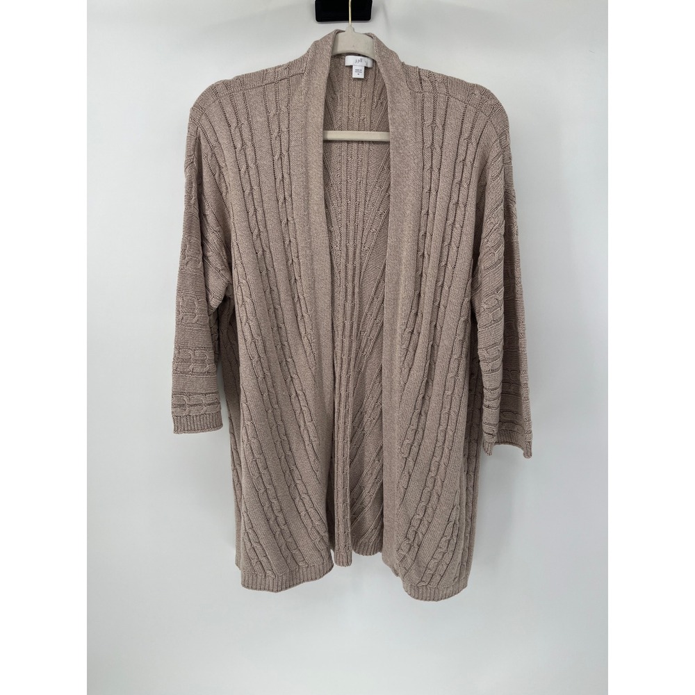 J. Jill Tan Beige Cable Knit Open Front Cardigan Sweater Womens Medium